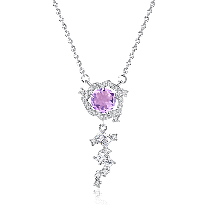 Amethyst rose flower pendant necklace – purple gemstone in sterling silver bloom