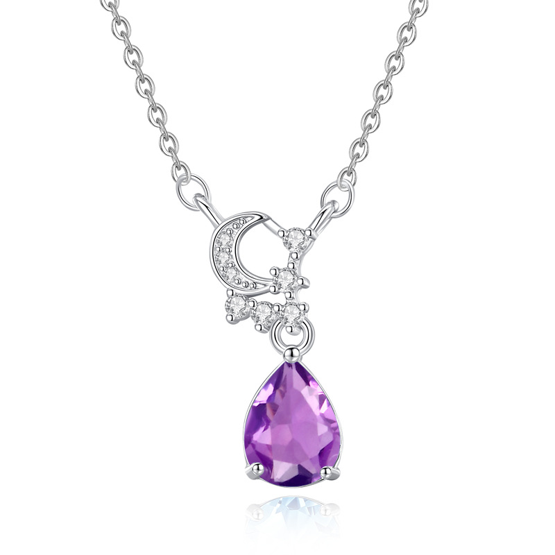 Amethyst Teardrop Pendant Necklace – purple crystal drop in silver setting