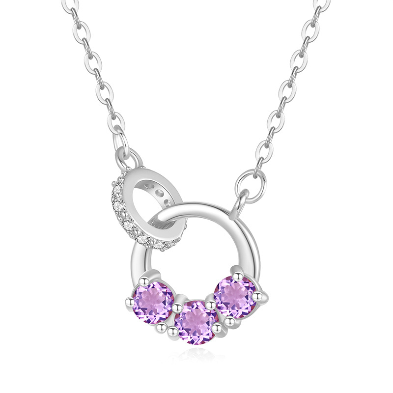 Interlocking Circles Necklace – S925 Silver with Natural Gemstone | Blingku