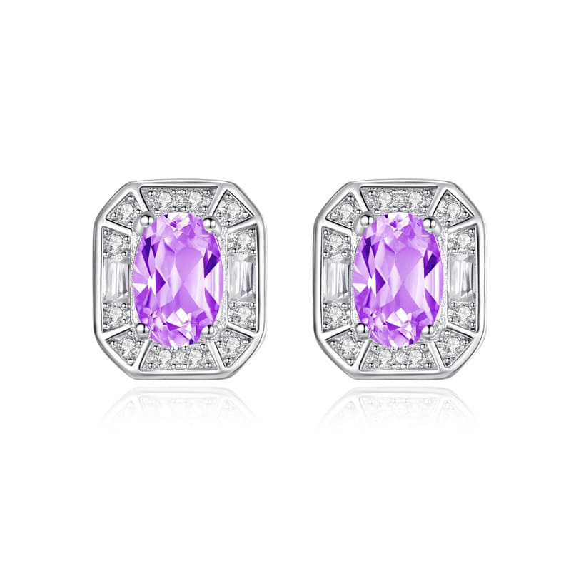 Amethyst oval geometric earrings in tarnish-free S925 silver – February