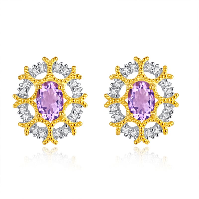 Amethyst oval stud earrings in S925 silver – February birthstone