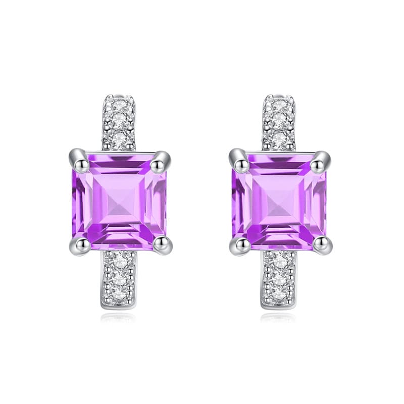 Purple amethyst teardrop stud earrings in silver – February gemstone