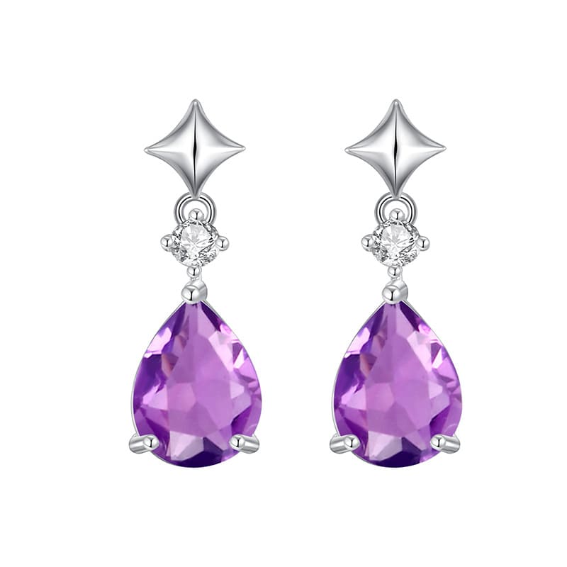 Purple amethyst teardrop earrings in sterling silver – February gemstone