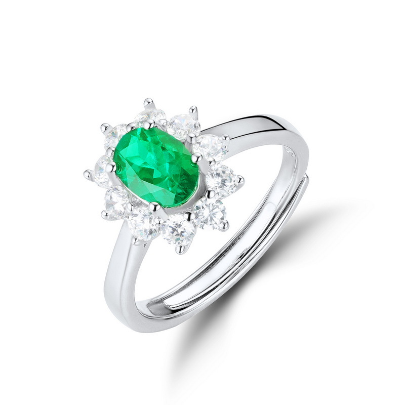 Fashion Oval Emerald Open Ring in S925 Silver | May Birthstone Jewelry