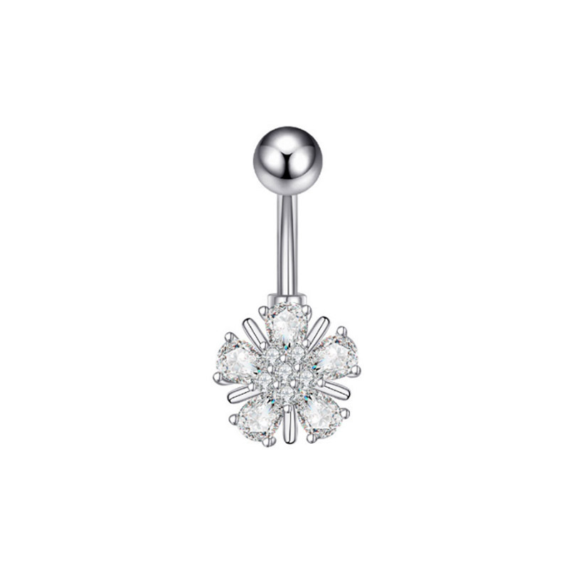 Heart CZ Belly Piercing Ring – Double Gem Curved Barbell 14G