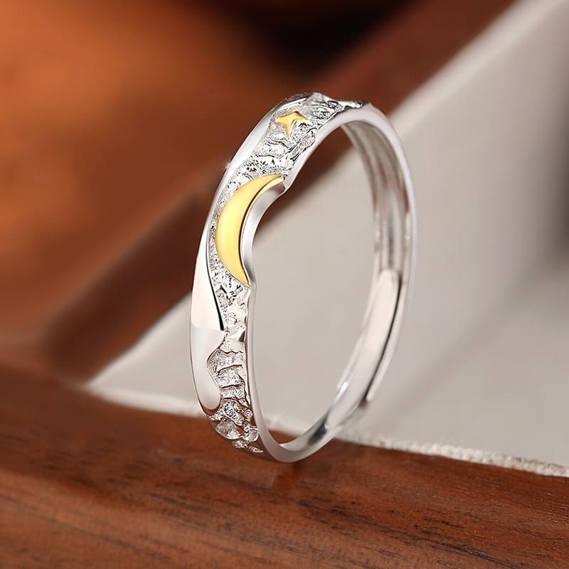 Sun and Moon Matching Rings – 14K Gold Plated Sterling Silver Couple Rings