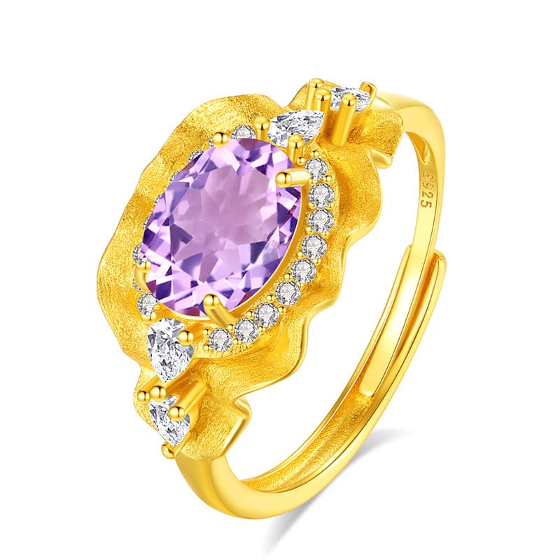 Adjustable Amethyst Open Band Ring in Sterling Silver
