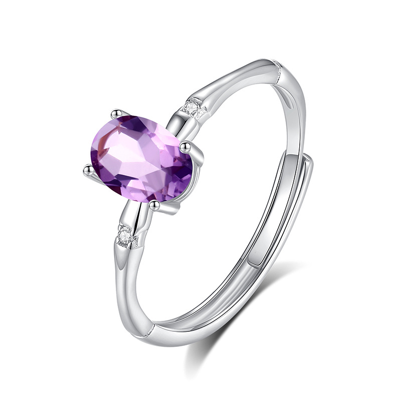 Minimalist Amethyst Bamboo Ring in Sterling Silver