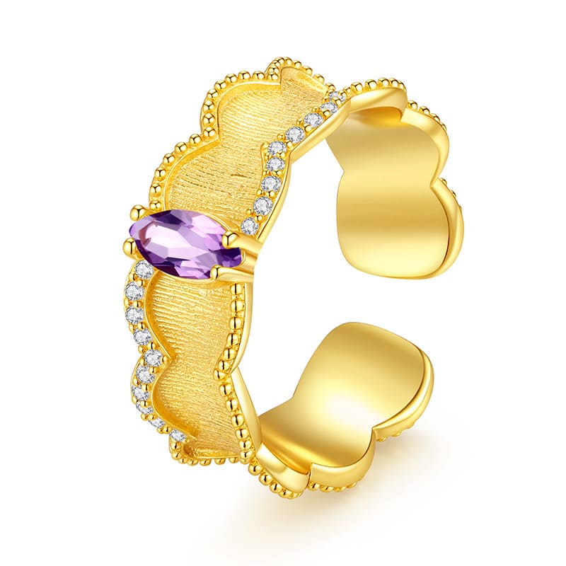 18K Brushed Gold Adjustable Ring with Amethyst