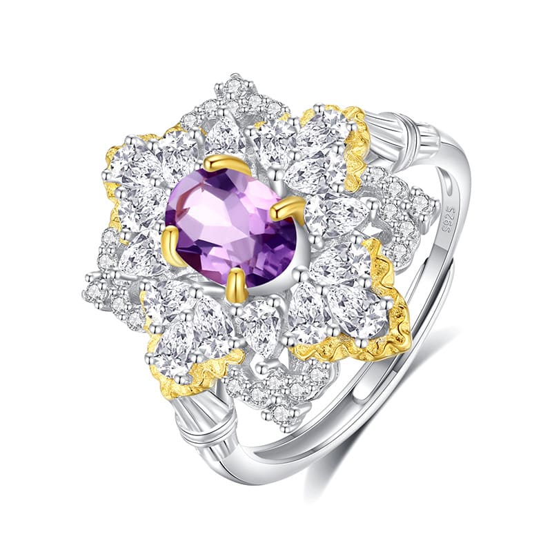 Luxury S925 Silver Ring with Amethyst Gemstone