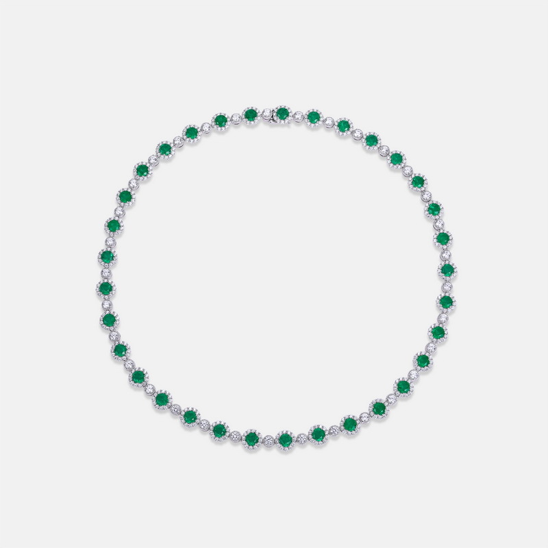 Emerald Tennis Necklace – Full Pave Green Gemstones in 925 Sterling Silver