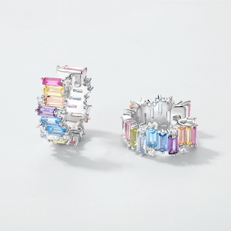 S925 Silver Colorful CZ Hoop Earrings | Earrings Jewelry Gift