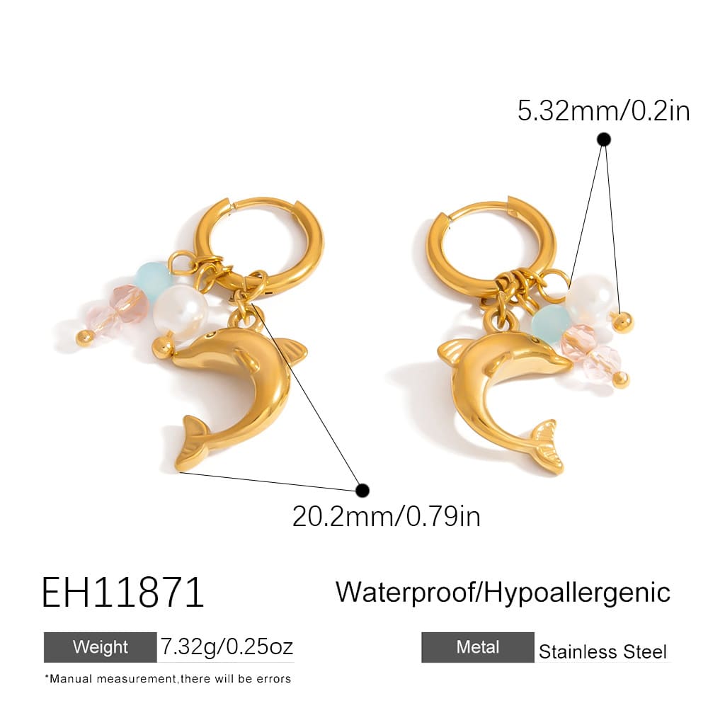 Gold Plated Earring Set – 5-Piece Ocean Style Studs with Pearl & Stone