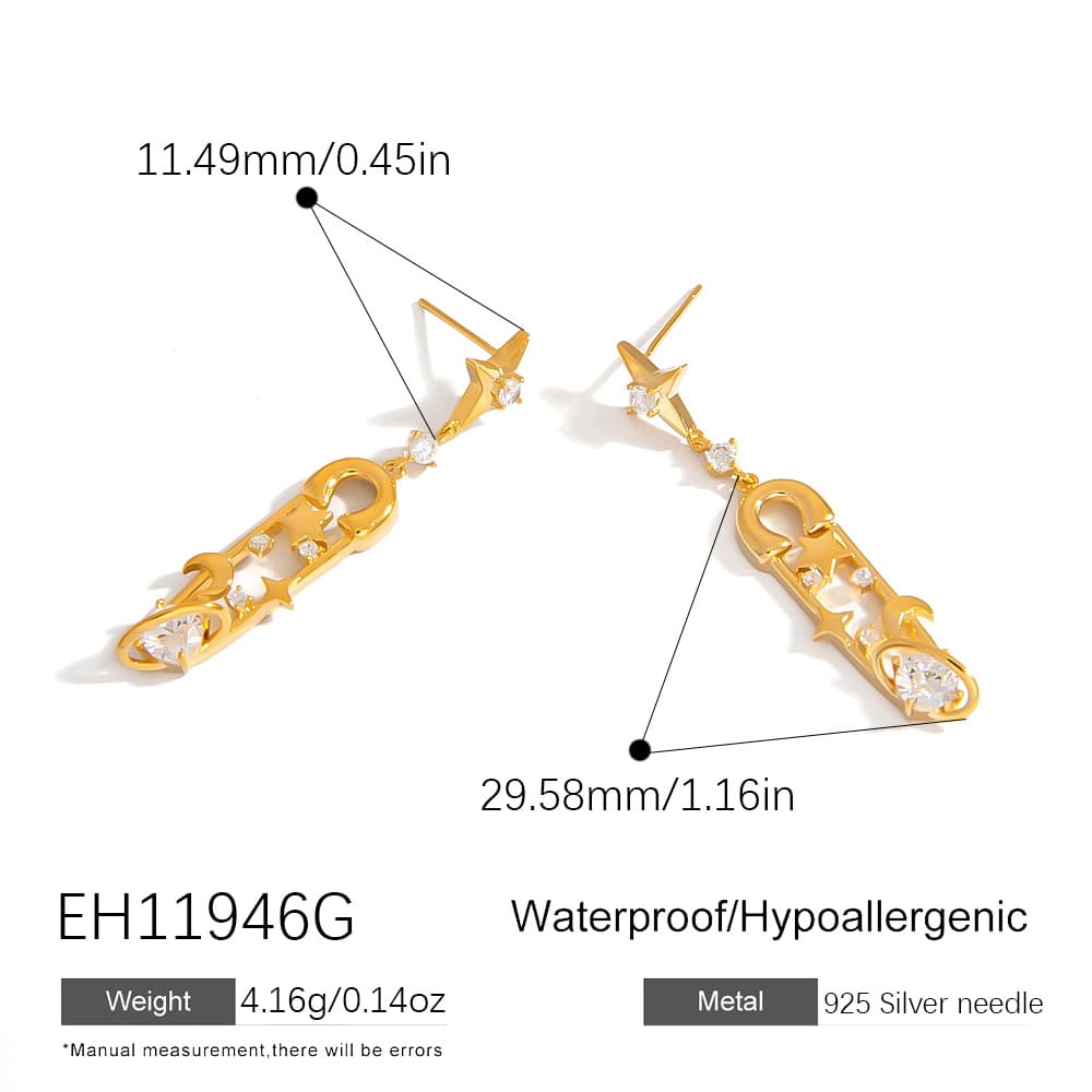 Cross Earrings – Asymmetrical Crown, Star & Moon Studs with 925 Silver Posts (3 Styles)