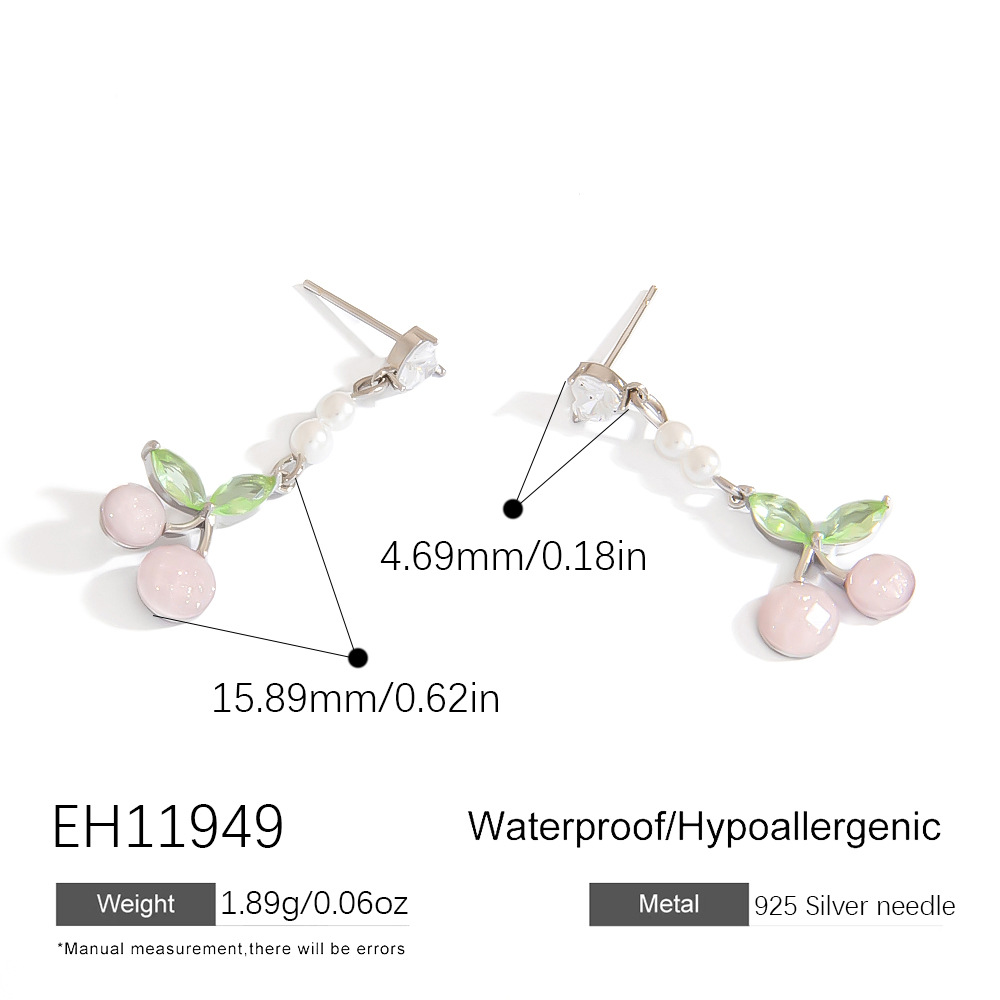 Cherry Earrings – Fresh Fruit-Inspired Pearl Studs with 925 Silver Posts