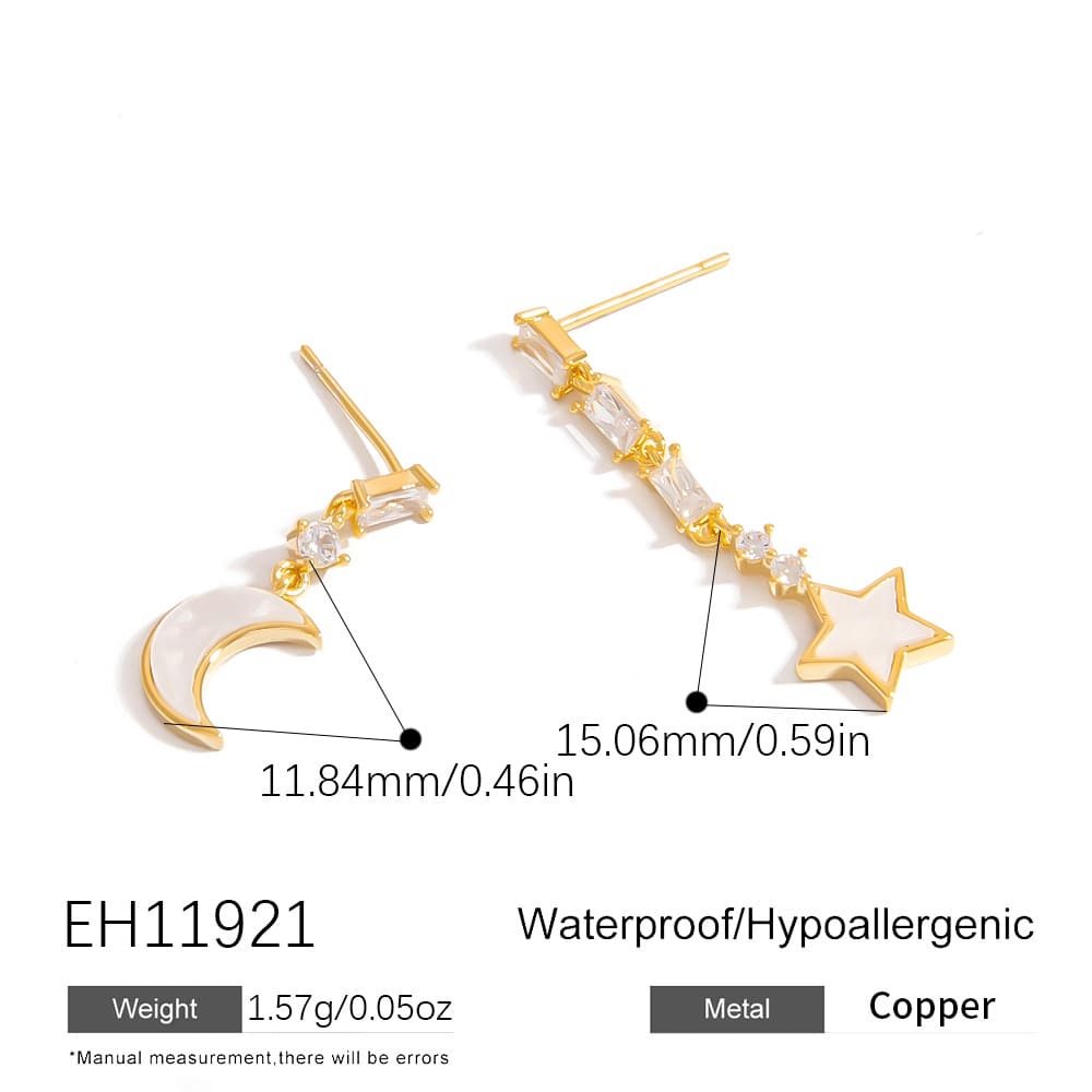 Gold Plated Earrings Studs – Asymmetrical CZ, Pearl & Floral C-Hoop Drops (3 Styles)