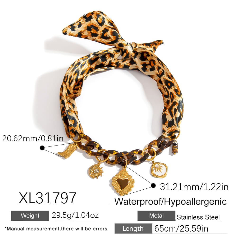 Bridesmaid Jewelry Gift – Leopard Print Heart Pendant Scarf Necklace