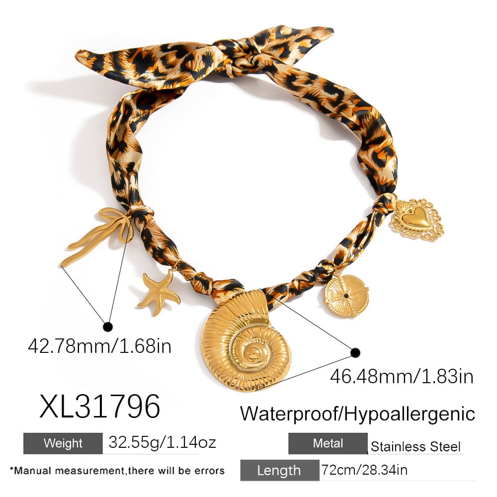 Cheap Necklaces for Women – Leopard Scarf Necklace with Shell, Heart & Cross