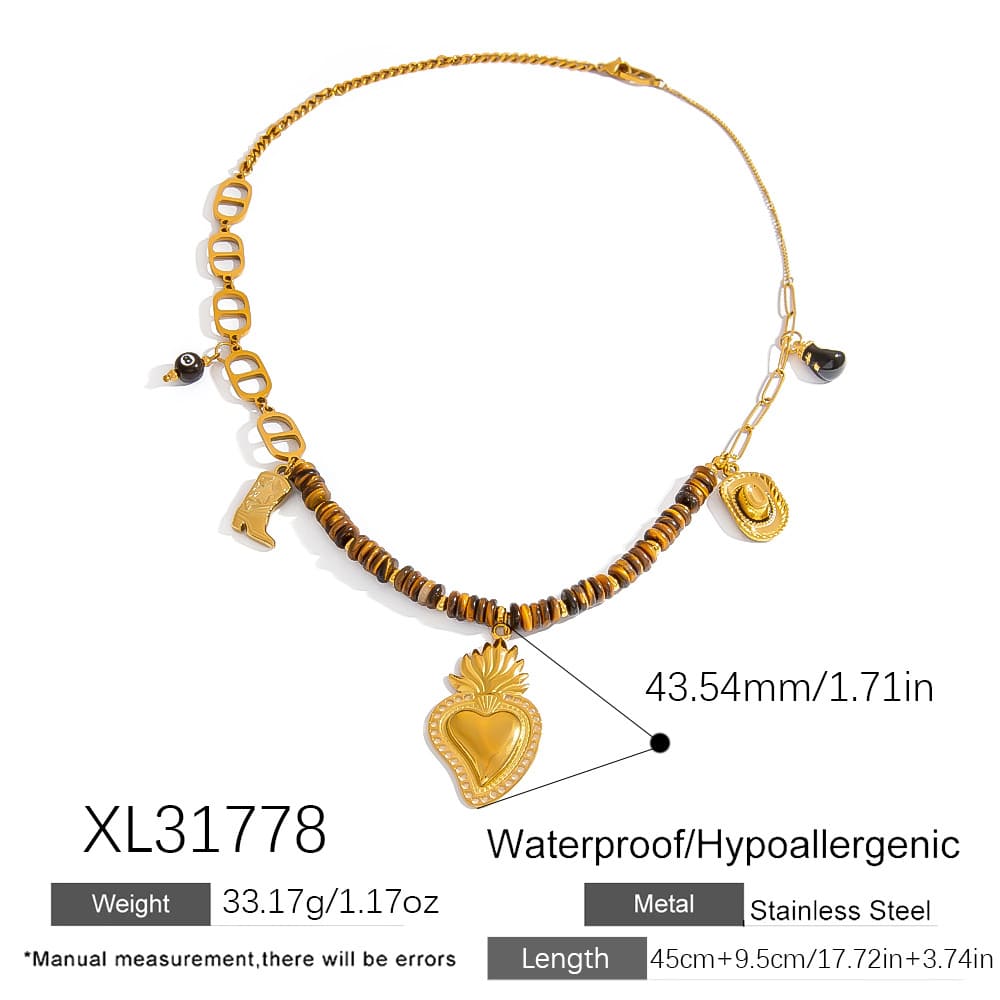 Affordable Necklaces – DIY Natural Stone Beaded Necklace with Cowboy Hat & Heart Pendants