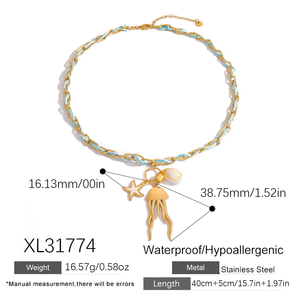 Discount Gold Necklaces – Bold Ocean Creature Pendant with Braided Cord