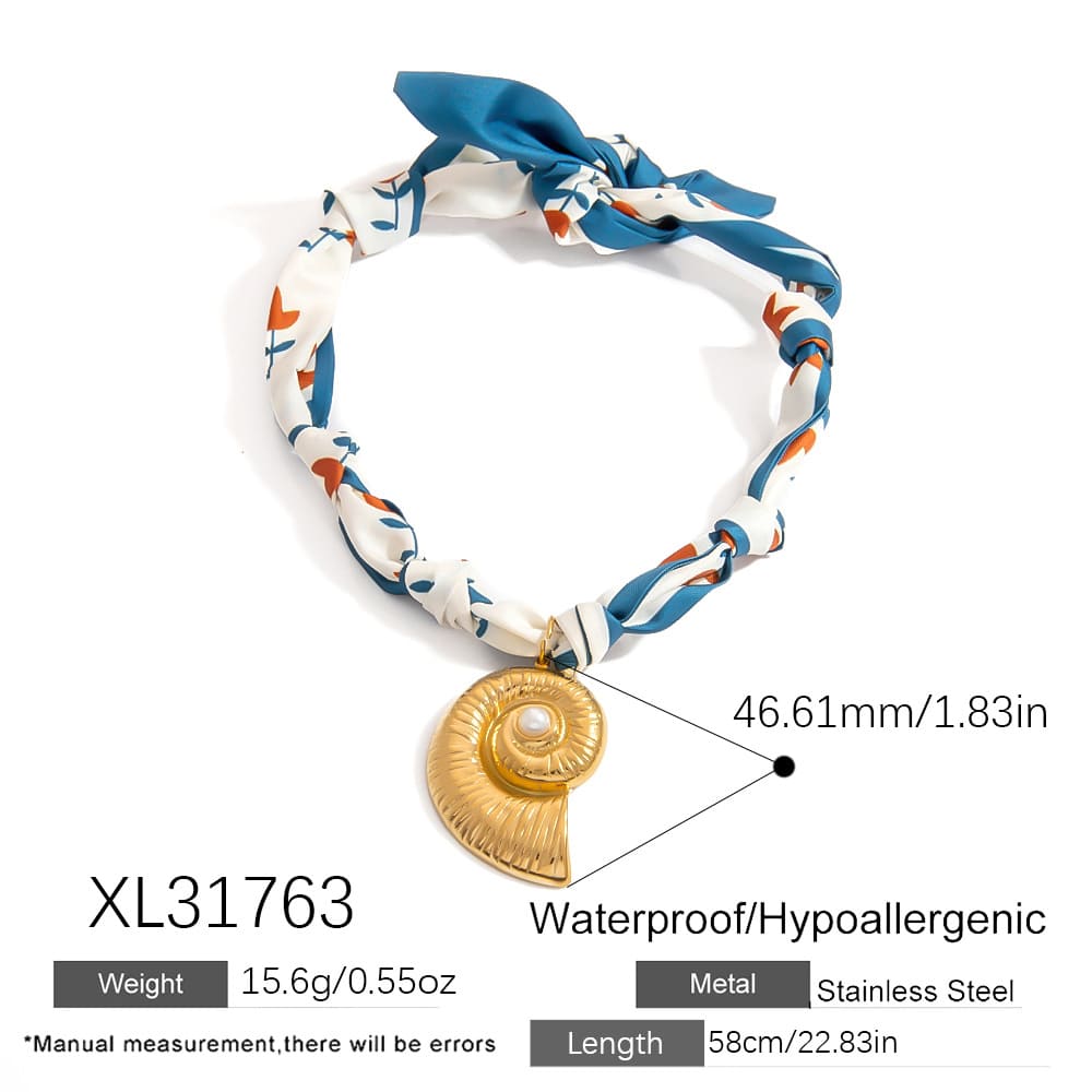 Gold Plated Necklace on Sale – DIY Silk Scarf Chain with Pearl & Shell Charm