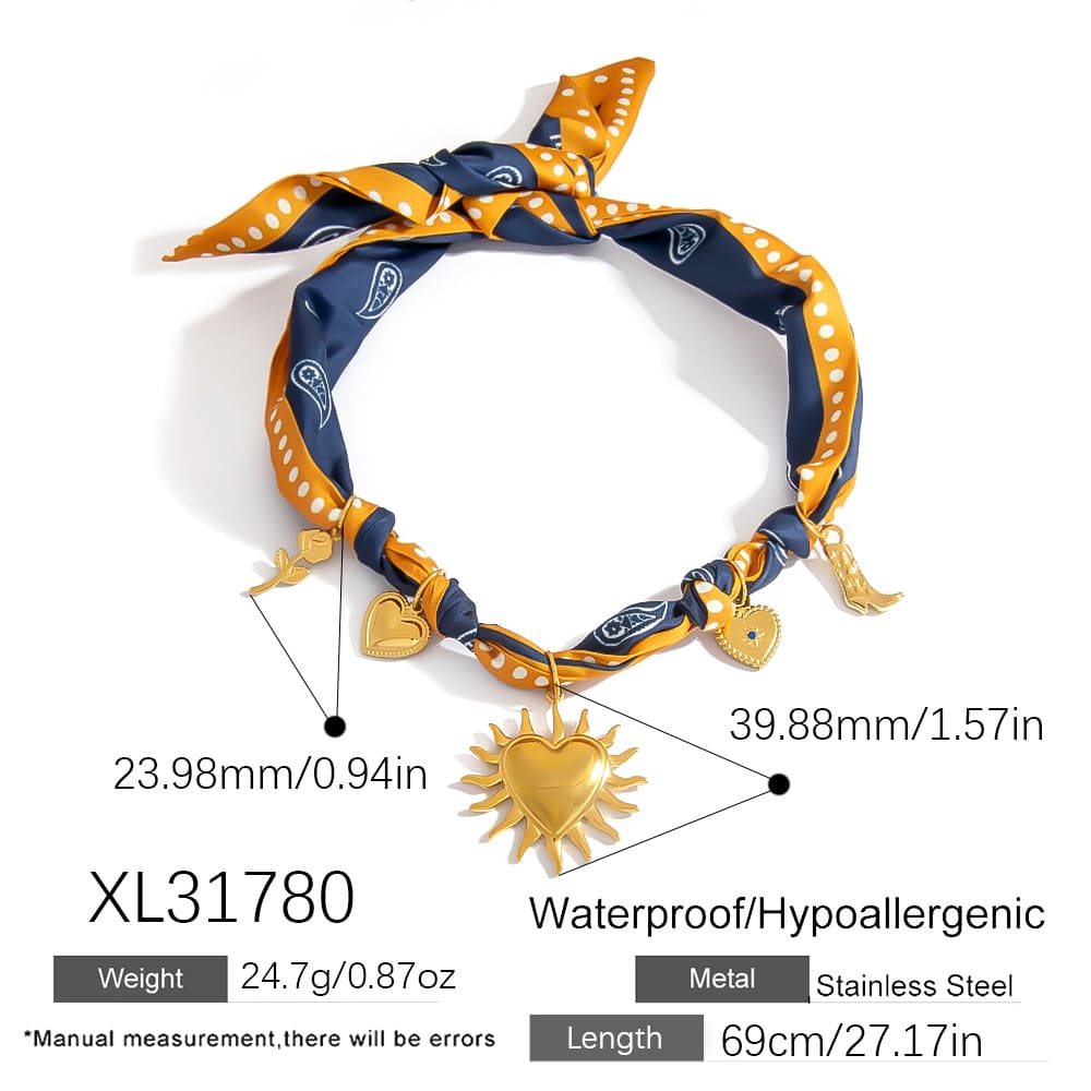 Birthday Gift Necklace Idea – Scarf Chain with Heart & Floral Pendant