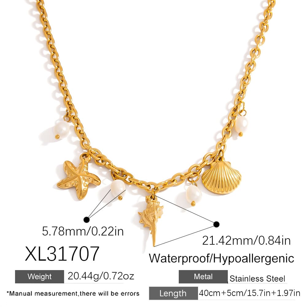 Ocean-Inspired Necklace – Pearl, Starfish & Shell Pendant