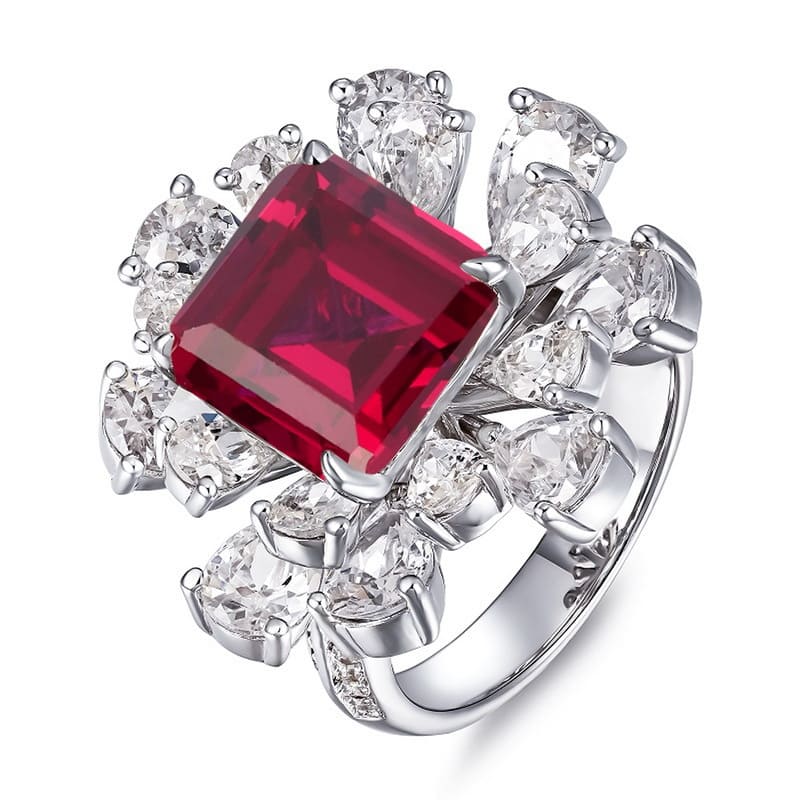 Sapphire Ring – 4.5ct Square Sapphire Sterling Silver with Lab Gemstones