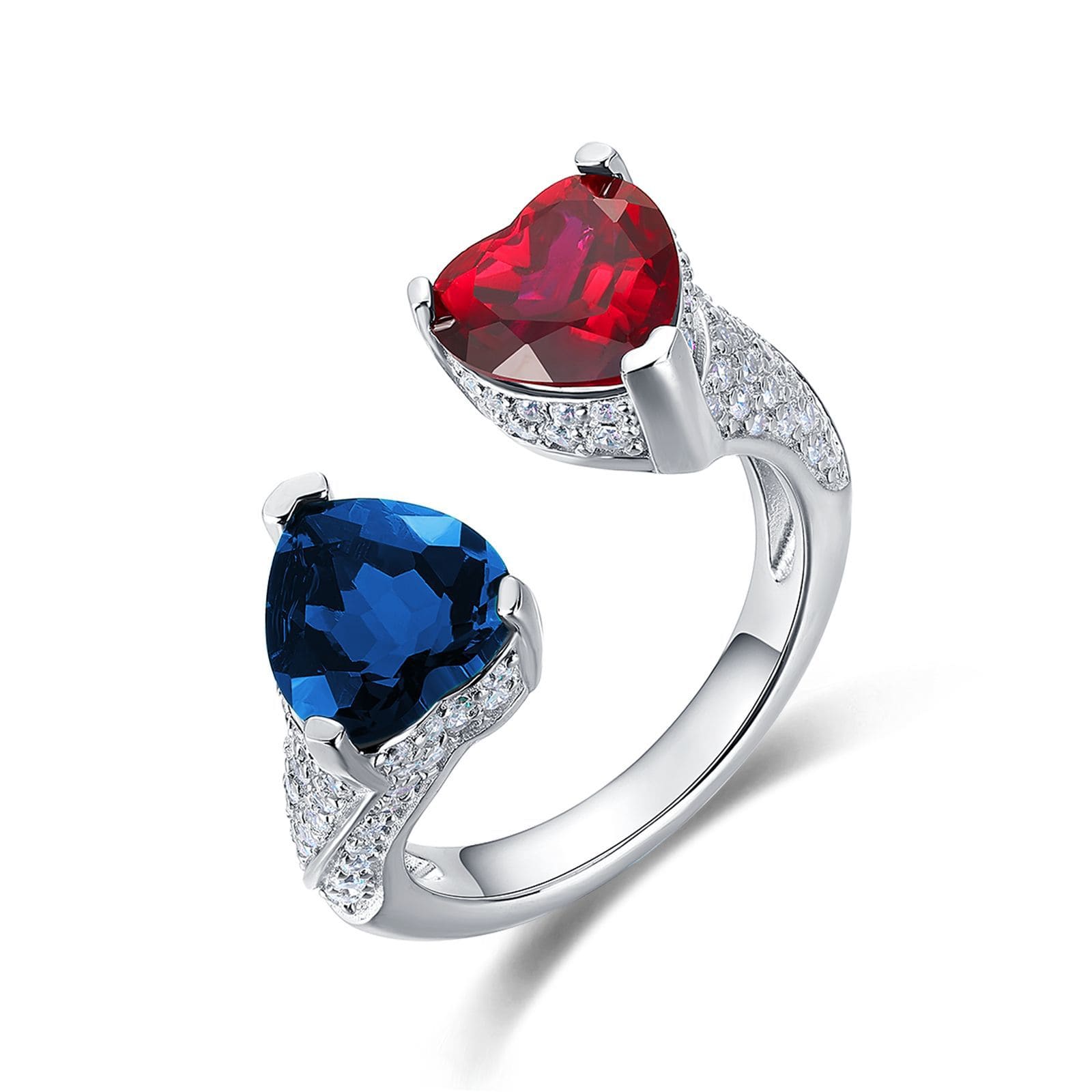 Heart-Shaped Lab Created Gemstone Ring S925 Sterling Silver Open Ruby Accent