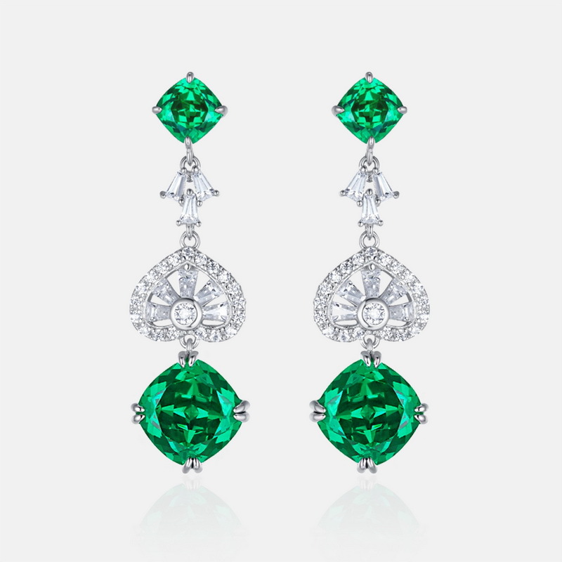 Sapphire Drop Earrings S925 Sterling Silver with Lab Created Gemstones