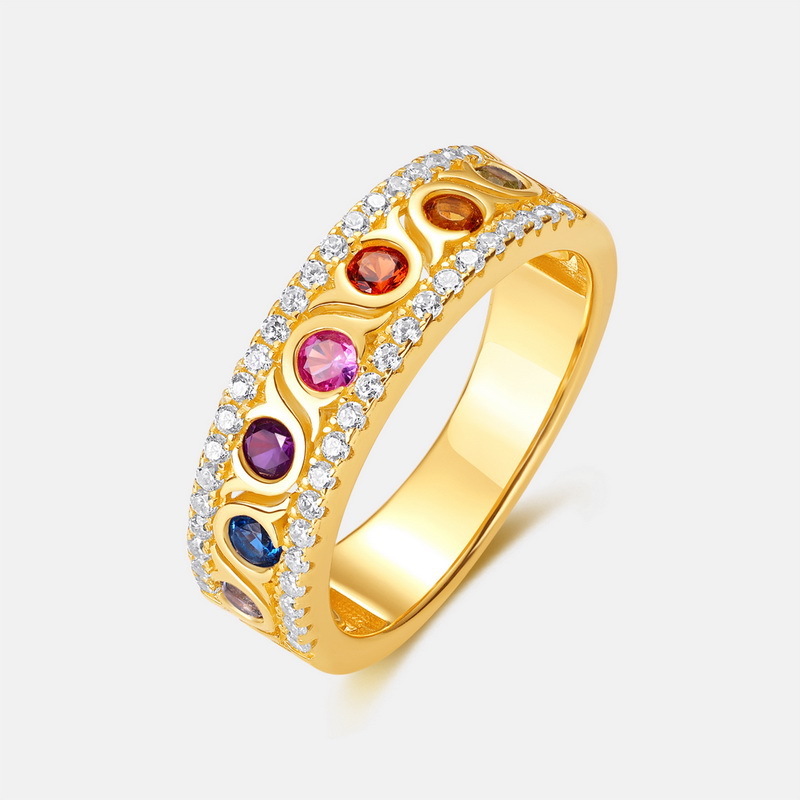 Rainbow CZ Ring for Women – S925 Silver Gold Plated with Multi-Colored Stones