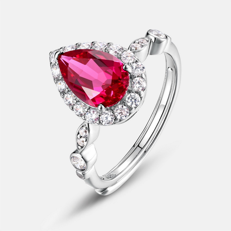 Pear Cut Ring – S925 Silver Lab Ruby and Emerald Jewelry for Women