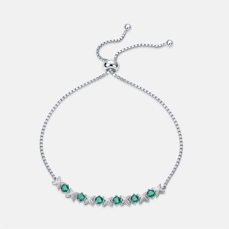 Emerald Stone Bracelet – Adjustable S925 Silver Lab Emerald Jewelry