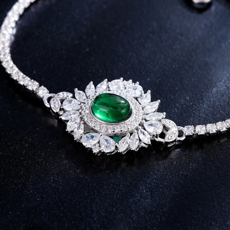 Emerald Birthstone Bracelet – Vintage S925 Silver Lab Emerald Jewelry
