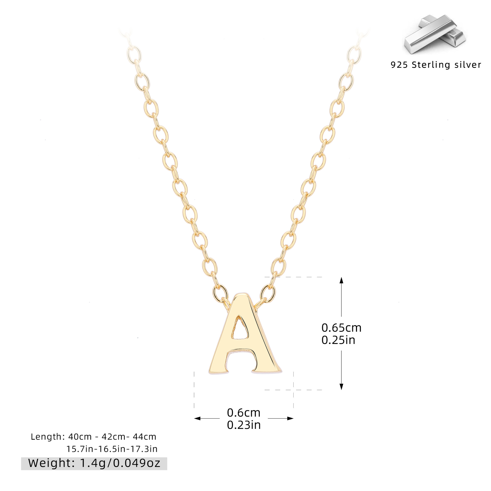 Initial Necklace – S925 Sterling Silver A–Z Alphabet Pendant Clavicle Chain
