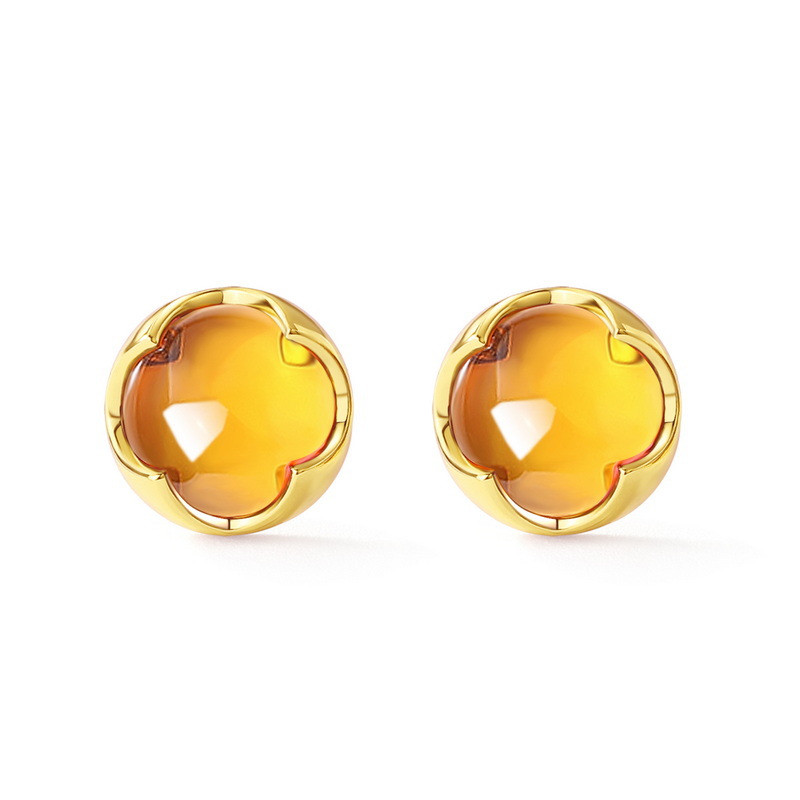 Synthetic citrine yellow candy gemstone stud earrings