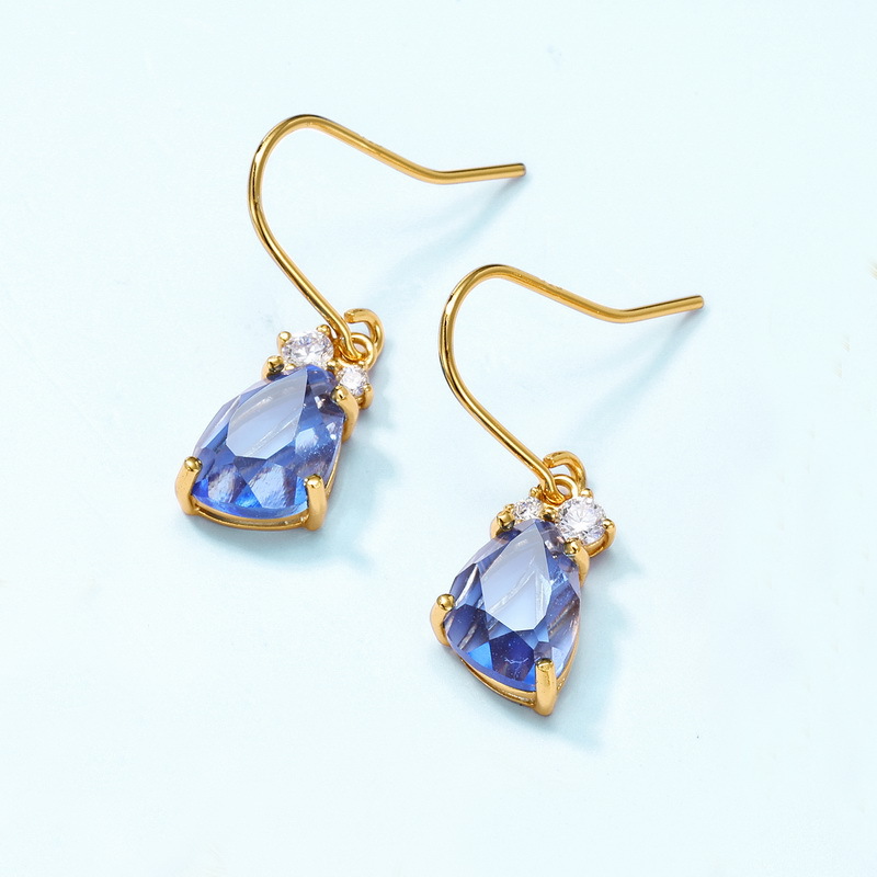 Blue crystal geometric earrings with gold hook