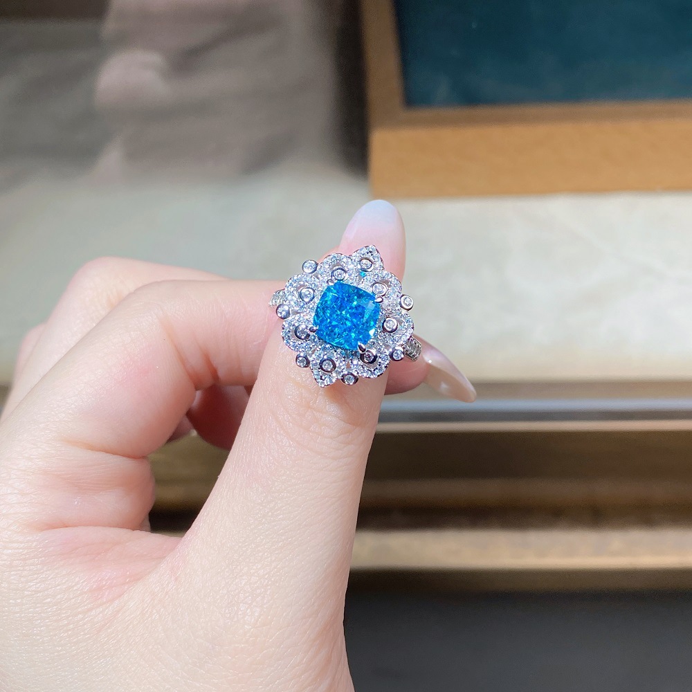 Full Pavé Aquamarine Zircon Ring in S925 Sterling Silver – March Birthstone