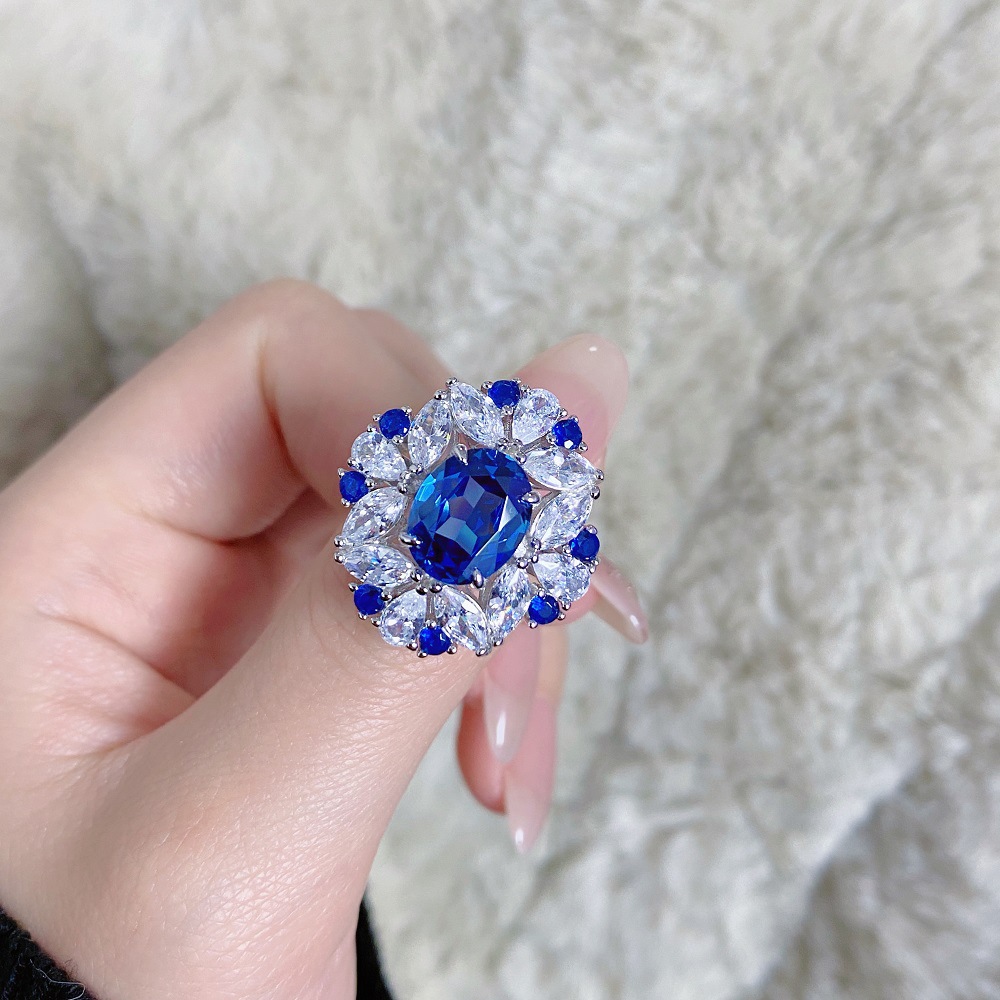 4CT Ice‑Flower Asscher‑Cut Aquamarine Topaz Ring – S925 Sterling Silver | March Birthstone