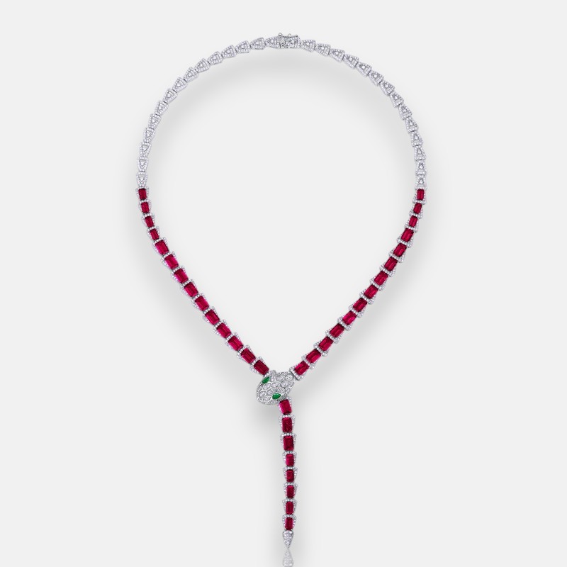 July Birthstone Bar Necklace – Bold Snake Design in S925 Sterling Silver