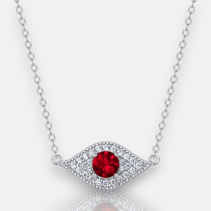 Ruby Birthstone Necklace – Oval “Evil Eye” Pendant in S925 Silver
