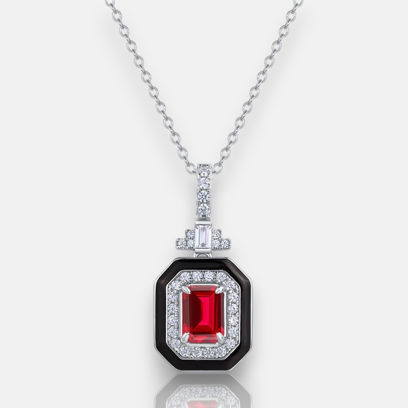 Personalized July Birthstone Necklace – Geometric Ruby in S925 Silver