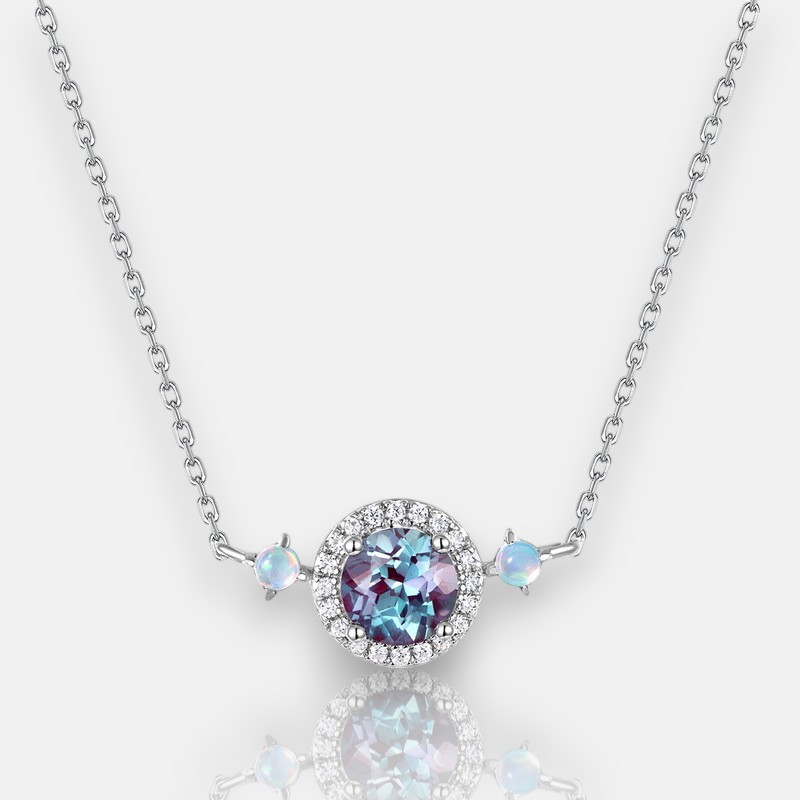 Round Alexandrite Birthstone Necklace | S925 Sterling Silver Color‑Change Pendant for Women
