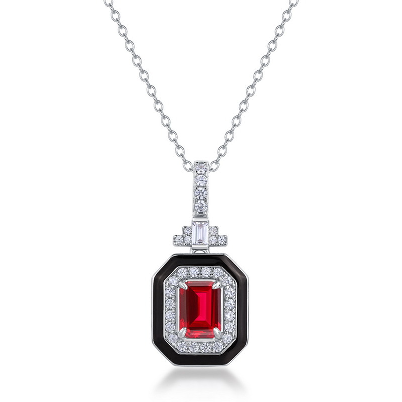 Personalized July Birthstone Necklace – Geometric Ruby in S925 Silver