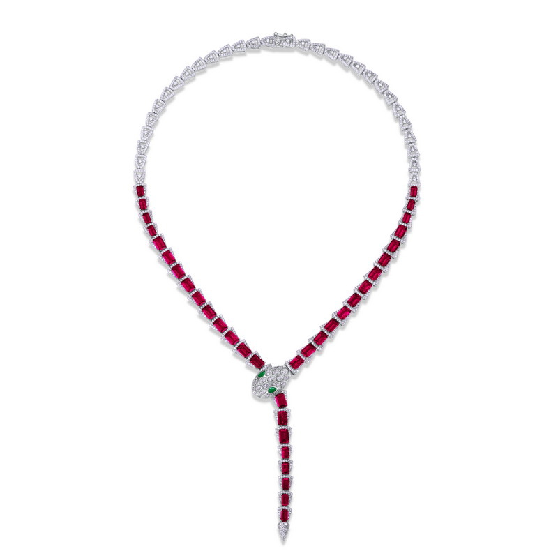 July Birthstone Bar Necklace – Bold Snake Design in S925 Sterling Silver