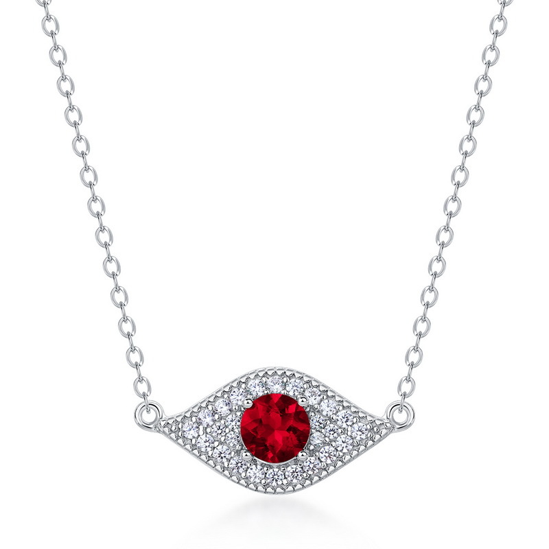 Ruby Birthstone Necklace – Oval “Evil Eye” Pendant in S925 Silver