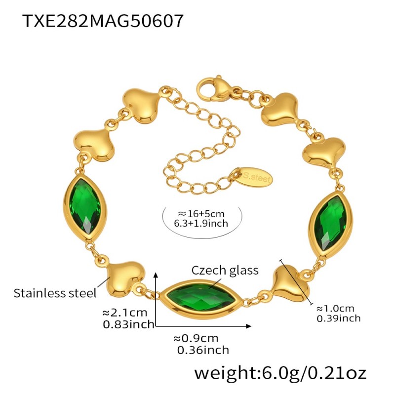 Gold Heart Bracelet – Glass Heart Link Chain in 18K Gold Stainless Steel