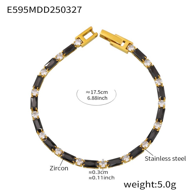 Zircon Bracelet – Colorful CZ Link Chain in 18K Gold Stainless Steel
