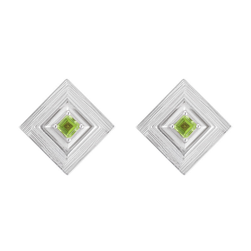 S925 Silver Geometric Peridot Stud Earrings