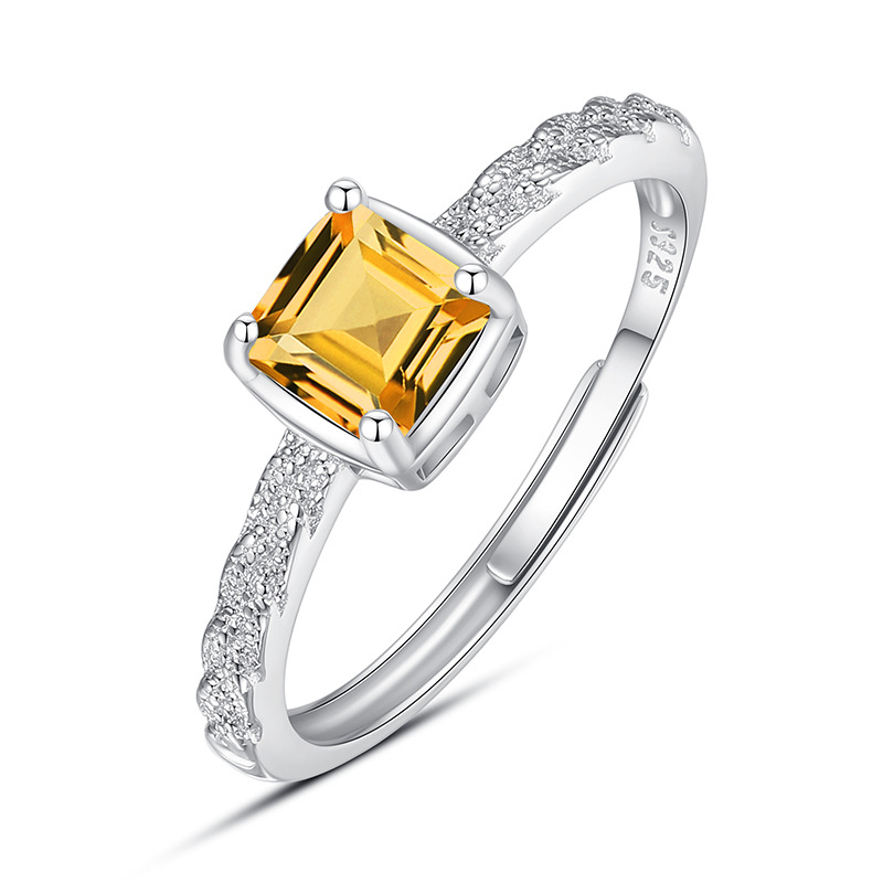 Natural Peridot Ring – S925 Sterling Silver Open Band Cube Design